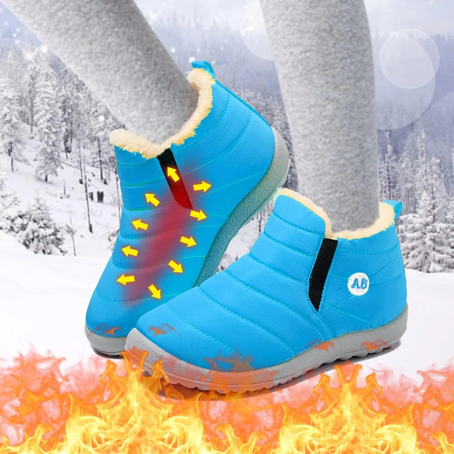 Winter Snow Boots for Kids kids Slip On Barefoot Boots Faux Fur Lined Ankle Booties Girls Boys Barefoot Boots Shoes