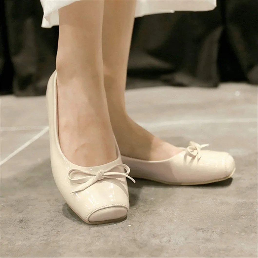 Women Patent Square Toe Ballet Flats Comfort Slip On Ballerina Dress Shoes with Bow