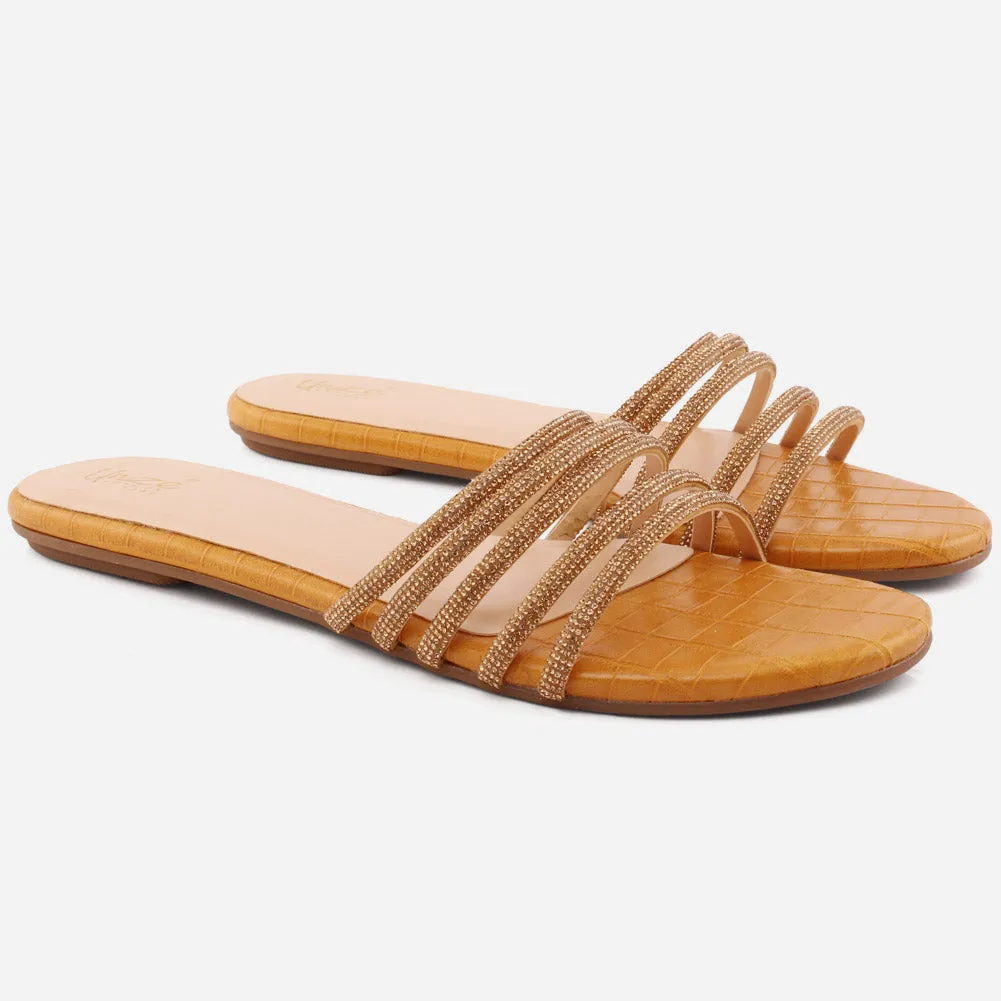 Women "Ethel" Stone Strap Slip On Slippers