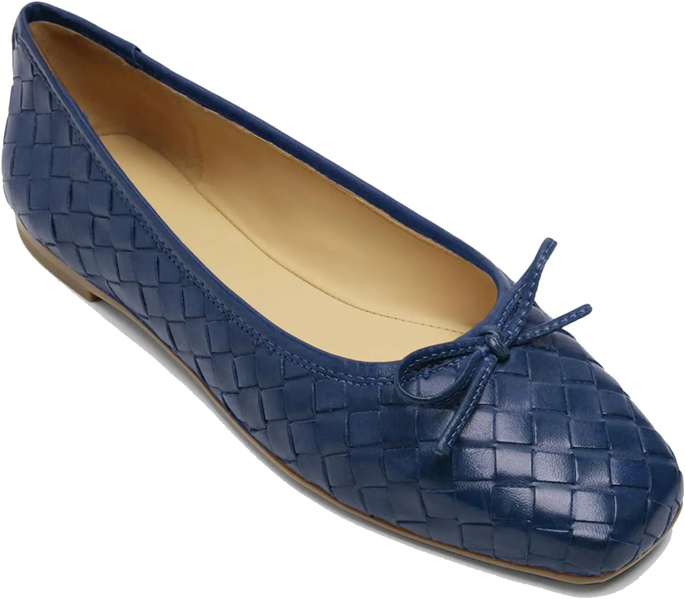 Women Woven Flats Square Toe Bow Ballet Flats Slip on Casual Flat Heel Dress Shoes Woven Closed Toe Flat Shoes with Bow Walking Comfort Vacation Drive Flats Matte 4-11 M US