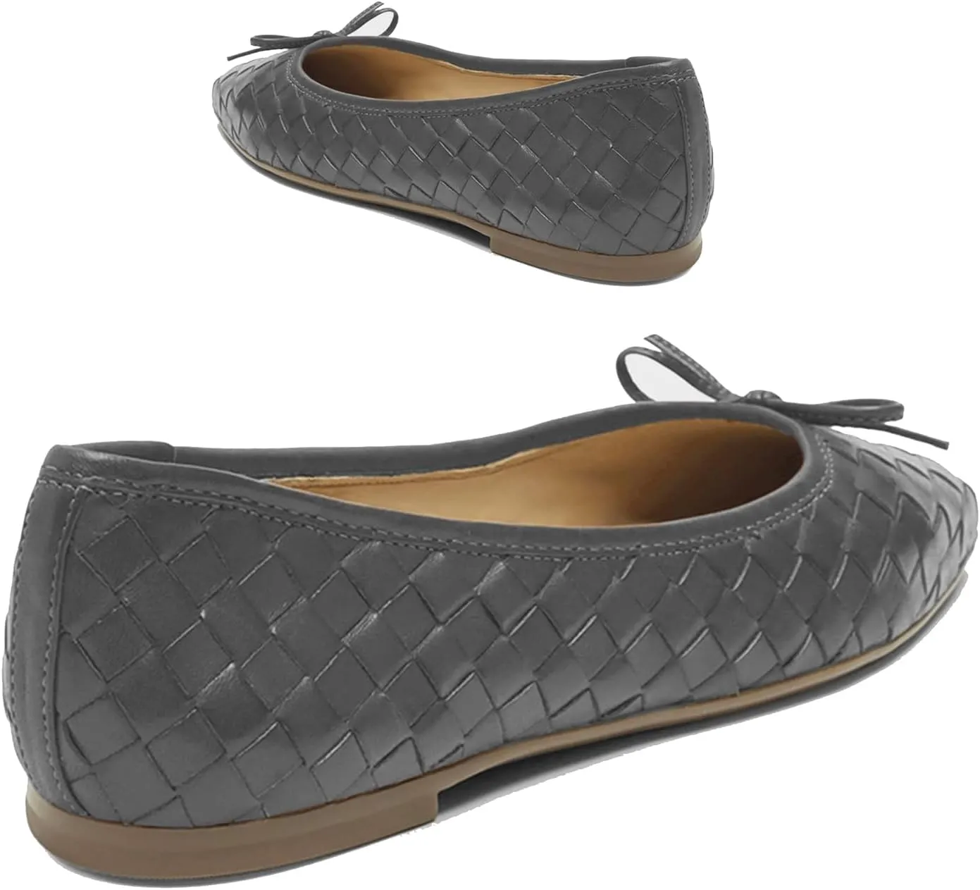 Women Woven Flats Square Toe Bow Ballet Flats Slip on Casual Flat Heel Dress Shoes Woven Closed Toe Flat Shoes with Bow Walking Comfort Vacation Drive Flats Matte 4-11 M US
