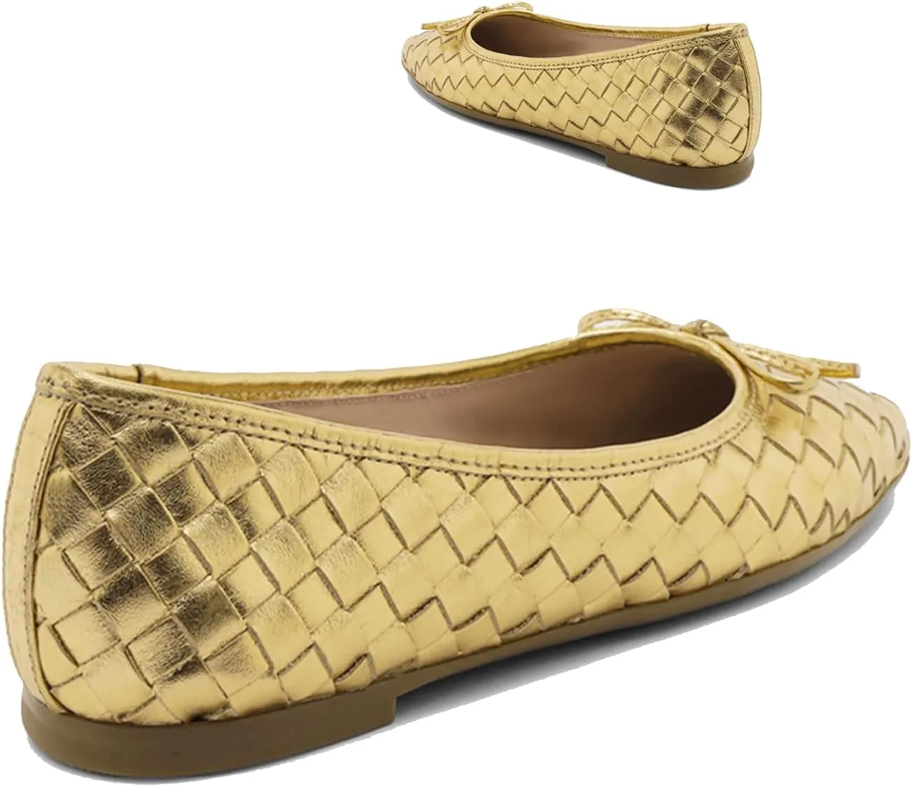 Women Woven Flats Square Toe Bow Ballet Flats Slip on Casual Flat Heel Dress Shoes Woven Closed Toe Flat Shoes with Bow Walking Comfort Vacation Drive Flats Matte 4-11 M US
