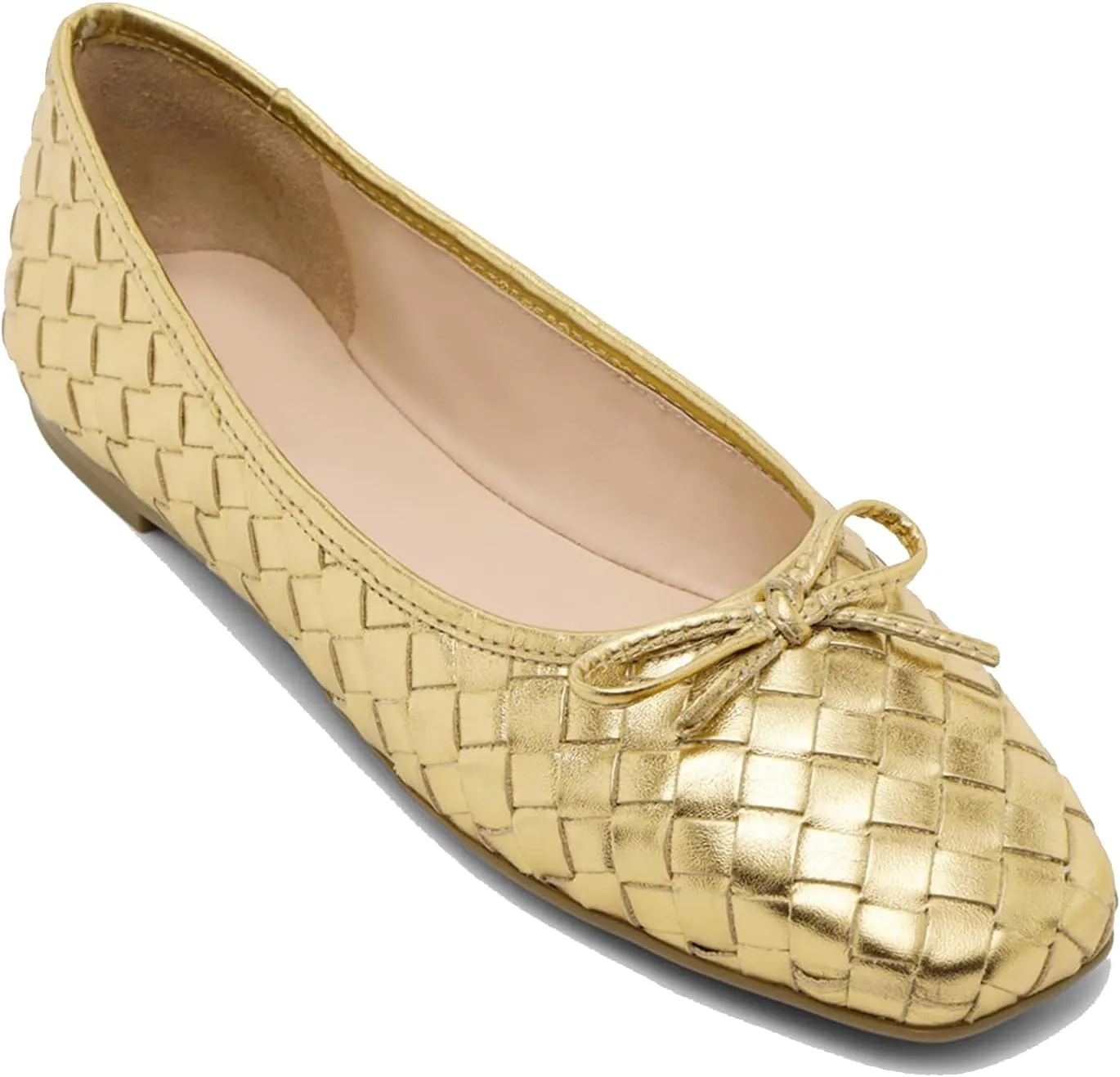 Women Woven Flats Square Toe Bow Ballet Flats Slip on Casual Flat Heel Dress Shoes Woven Closed Toe Flat Shoes with Bow Walking Comfort Vacation Drive Flats Matte 4-11 M US