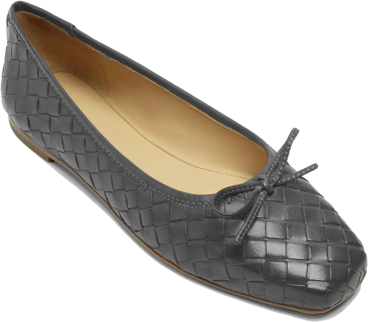 Women Woven Flats Square Toe Bow Ballet Flats Slip on Casual Flat Heel Dress Shoes Woven Closed Toe Flat Shoes with Bow Walking Comfort Vacation Drive Flats Matte 4-11 M US