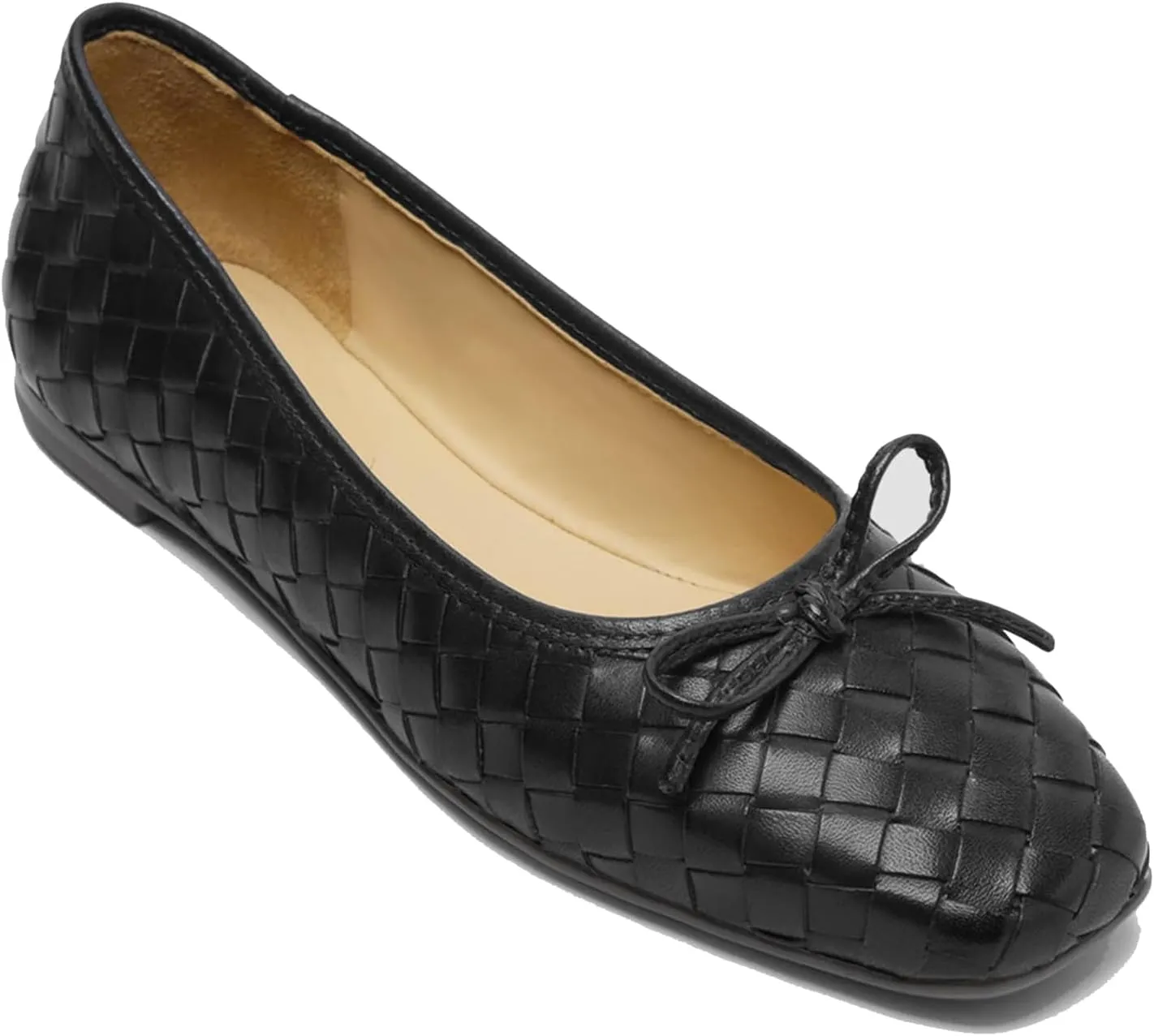 Women Woven Flats Square Toe Bow Ballet Flats Slip on Casual Flat Heel Dress Shoes Woven Closed Toe Flat Shoes with Bow Walking Comfort Vacation Drive Flats Matte 4-11 M US