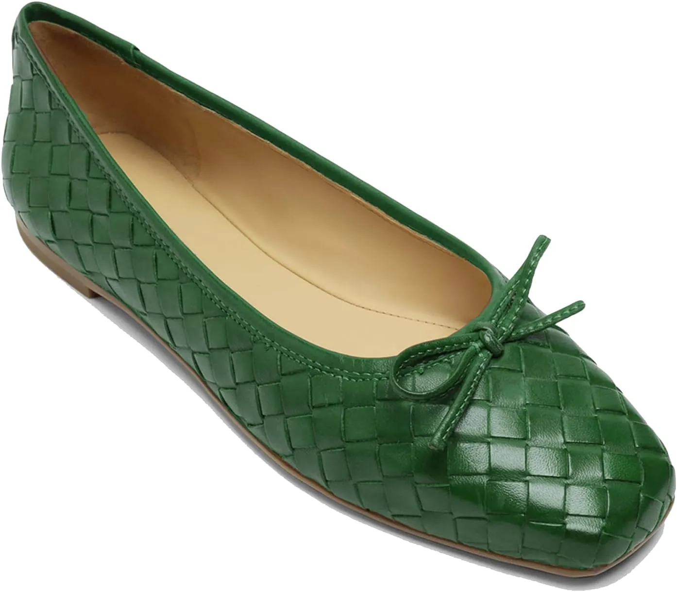 Women Woven Flats Square Toe Bow Ballet Flats Slip on Casual Flat Heel Dress Shoes Woven Closed Toe Flat Shoes with Bow Walking Comfort Vacation Drive Flats Matte 4-11 M US