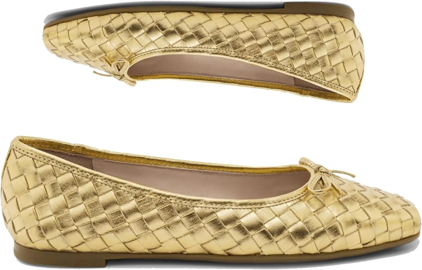 Women Woven Flats Square Toe Bow Ballet Flats Slip on Casual Flat Heel Dress Shoes Woven Closed Toe Flat Shoes with Bow Walking Comfort Vacation Drive Flats Matte 4-11 M US