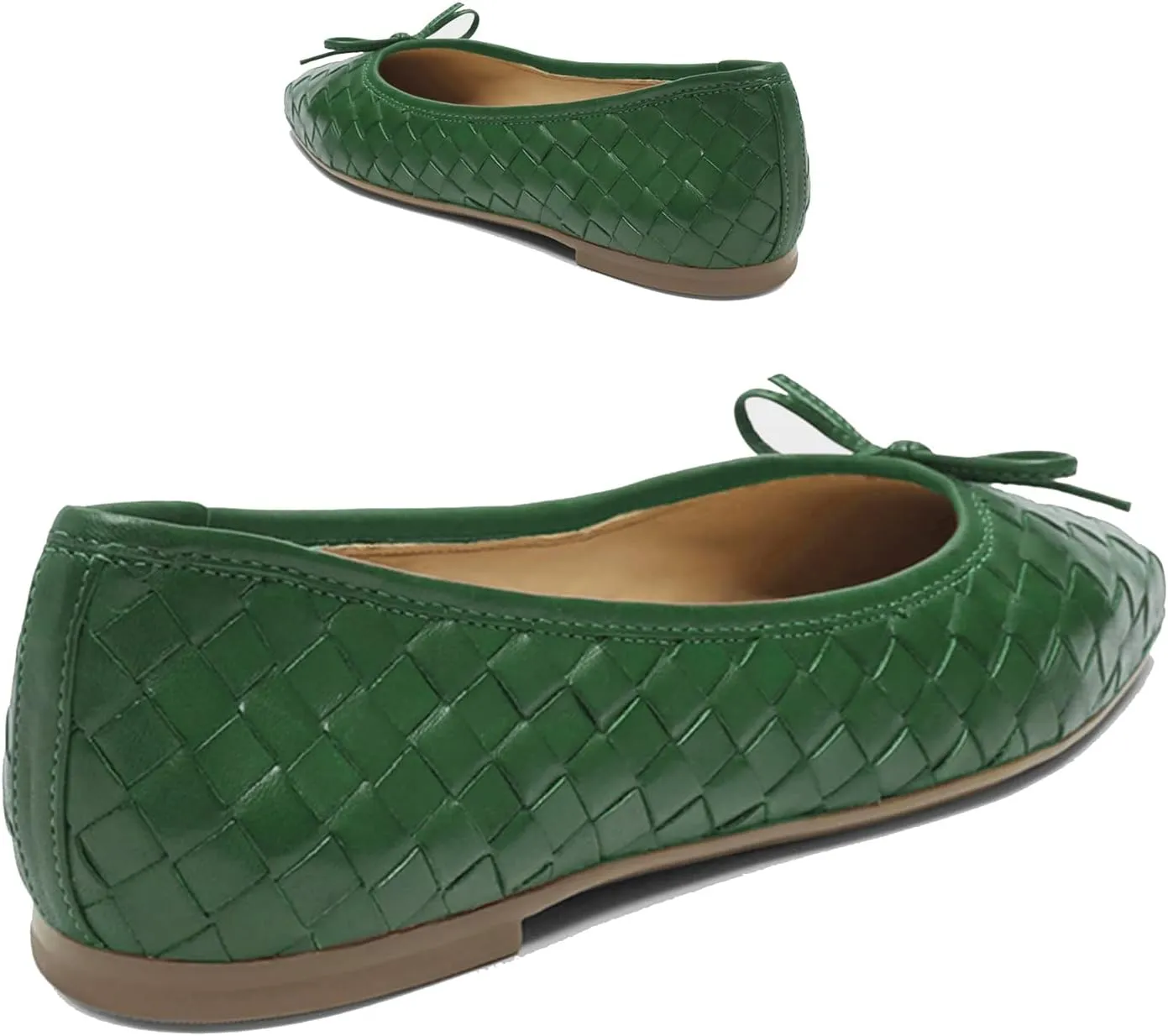 Women Woven Flats Square Toe Bow Ballet Flats Slip on Casual Flat Heel Dress Shoes Woven Closed Toe Flat Shoes with Bow Walking Comfort Vacation Drive Flats Matte 4-11 M US