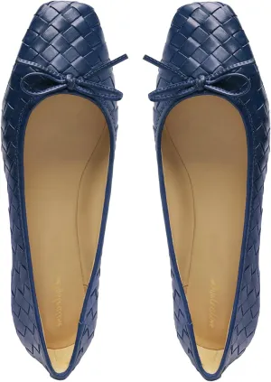 Women Woven Flats Square Toe Bow Ballet Flats Slip on Casual Flat Heel Dress Shoes Woven Closed Toe Flat Shoes with Bow Walking Comfort Vacation Drive Flats Matte 4-11 M US