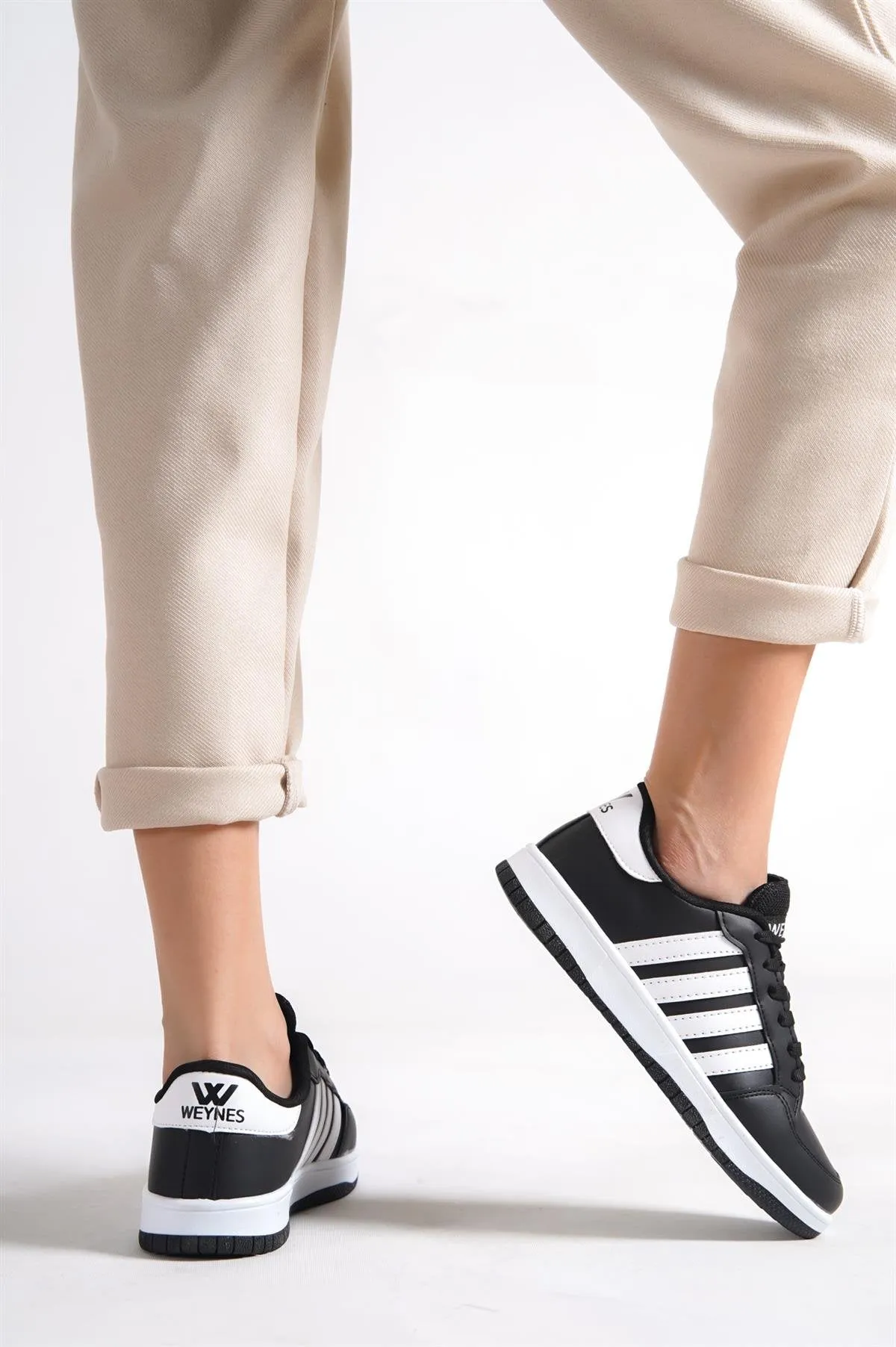 Women's Black Flat Sole Lace-Up Casual Sneaker Sports Shoes