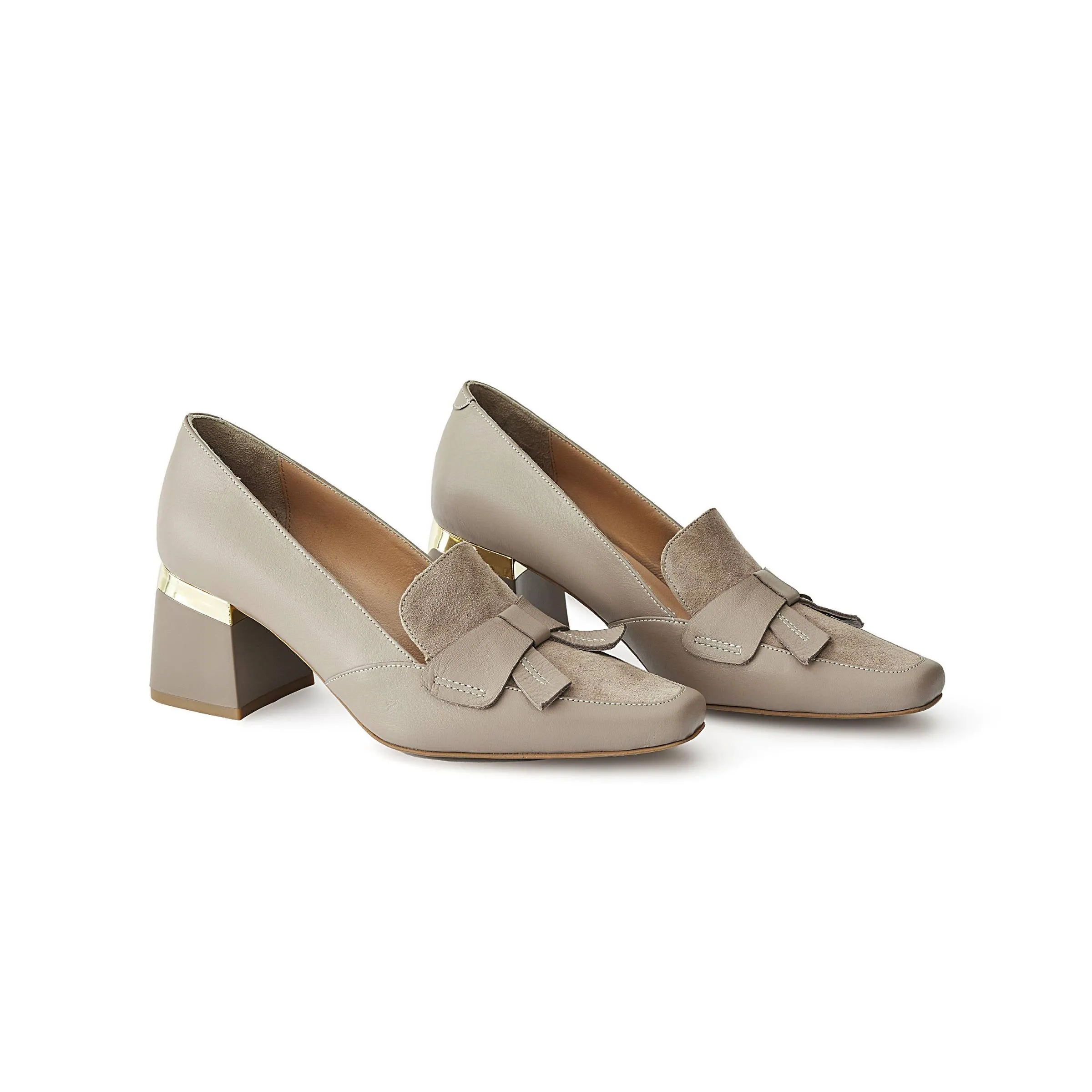 Women's Calf Leather Handmade Block Heels W1007