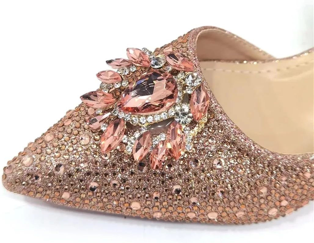 Women's Elegant Sexy High Heels Shoes and Bag with Rhinestone Pointed Toe Wedding Party Heels
