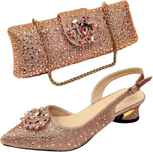 Women's Elegant Sexy High Heels Shoes and Bag with Rhinestone Pointed Toe Wedding Party Heels