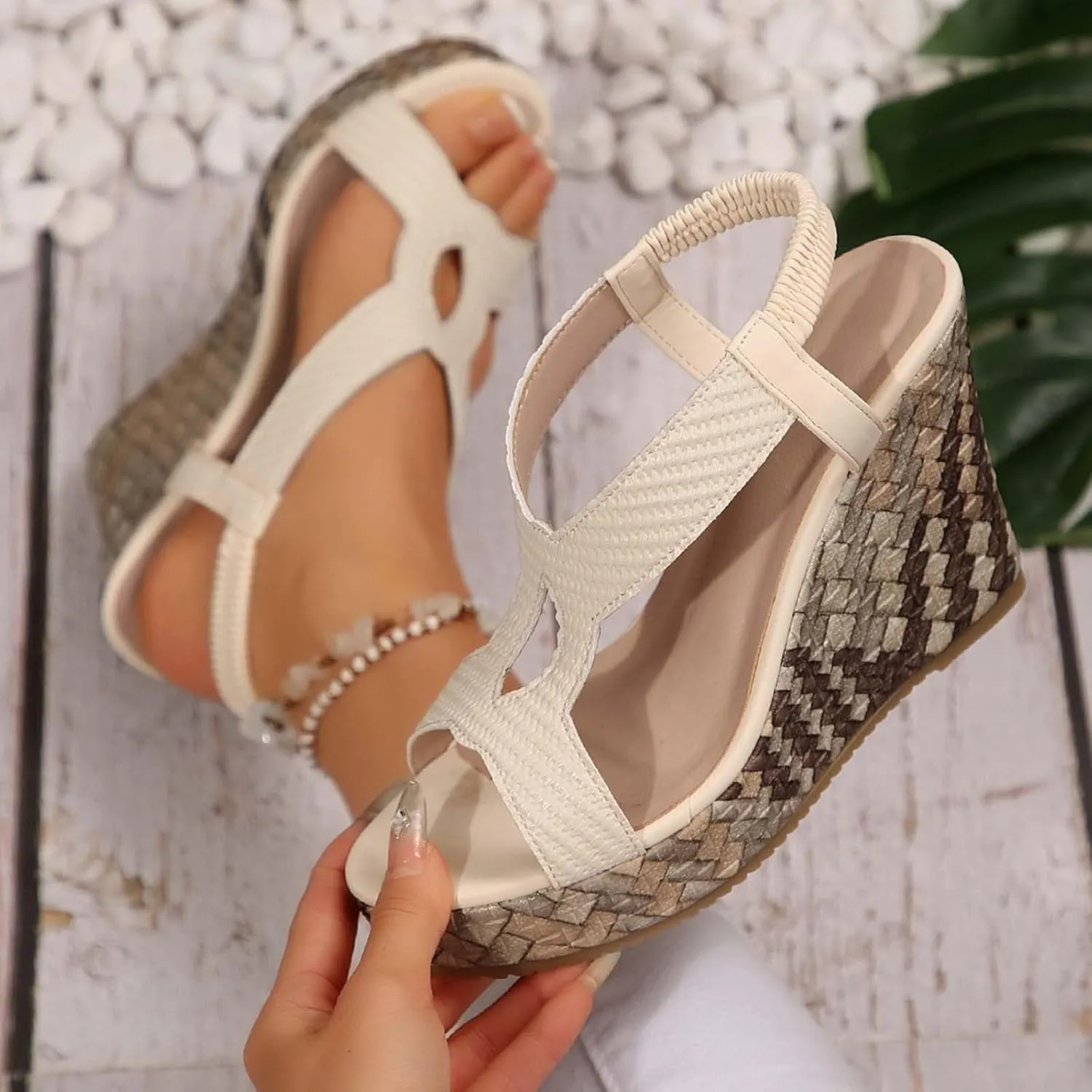 Women's Fashion Fish Mouth High Heel Sandals Platform Beach Shoes Summer Casual Date Outfit Comfortable Slip Sole
