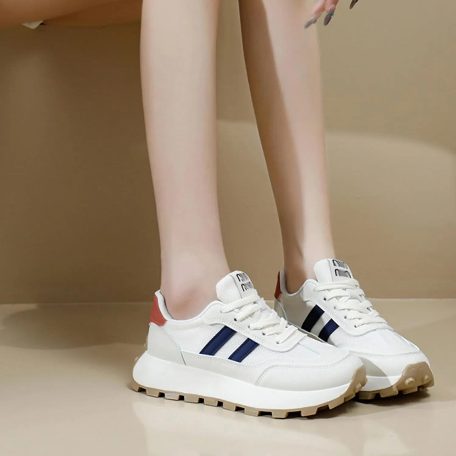 Women's Fashion Platform Dad Sneakers – Comfortable and Breathable Trainers for On-Trend Summer Style with Height Increase,White-38