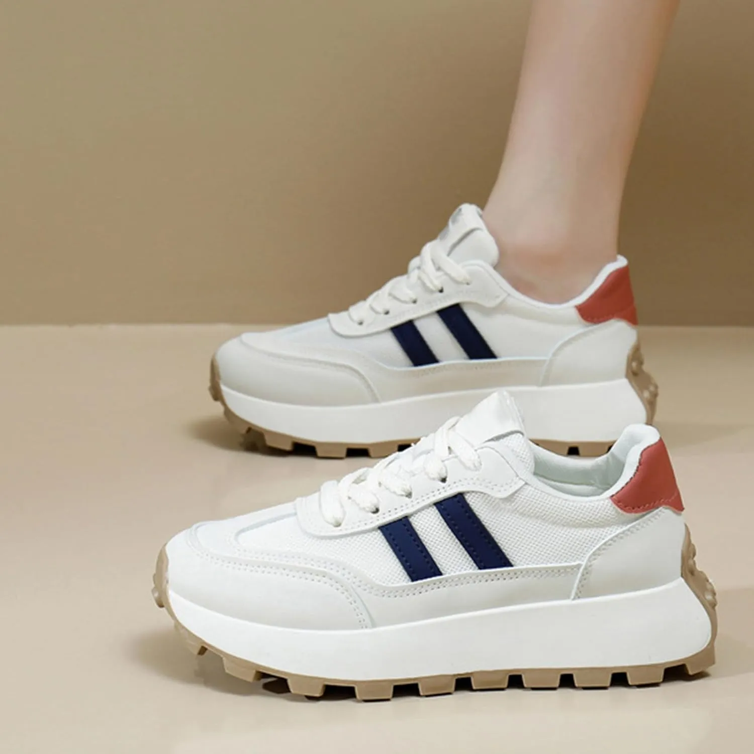 Women's Fashion Platform Dad Sneakers – Comfortable and Breathable Trainers for On-Trend Summer Style with Height Increase,White-38