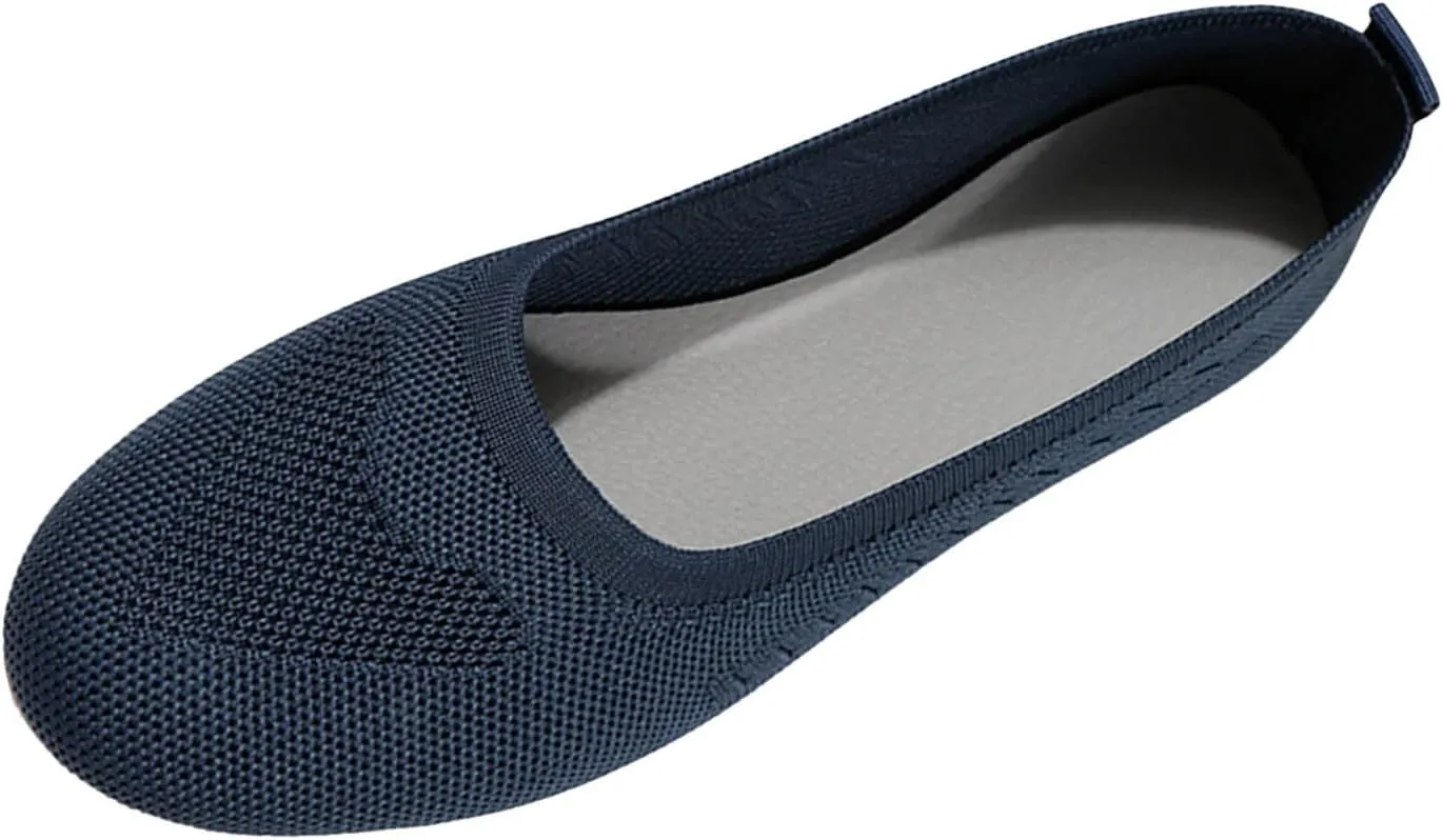 Womens Flat Shoes Knit Ballet Shoes Round Toe Slip on Loafer Casual Business Shoe Comfort Soft Office Flats