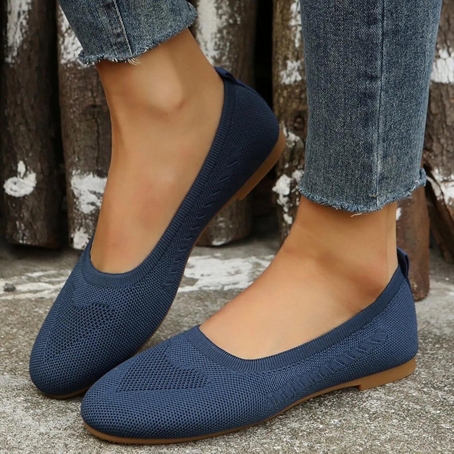 Womens Flat Shoes Knit Ballet Shoes Round Toe Slip on Loafer Casual Business Shoe Comfort Soft Office Flats
