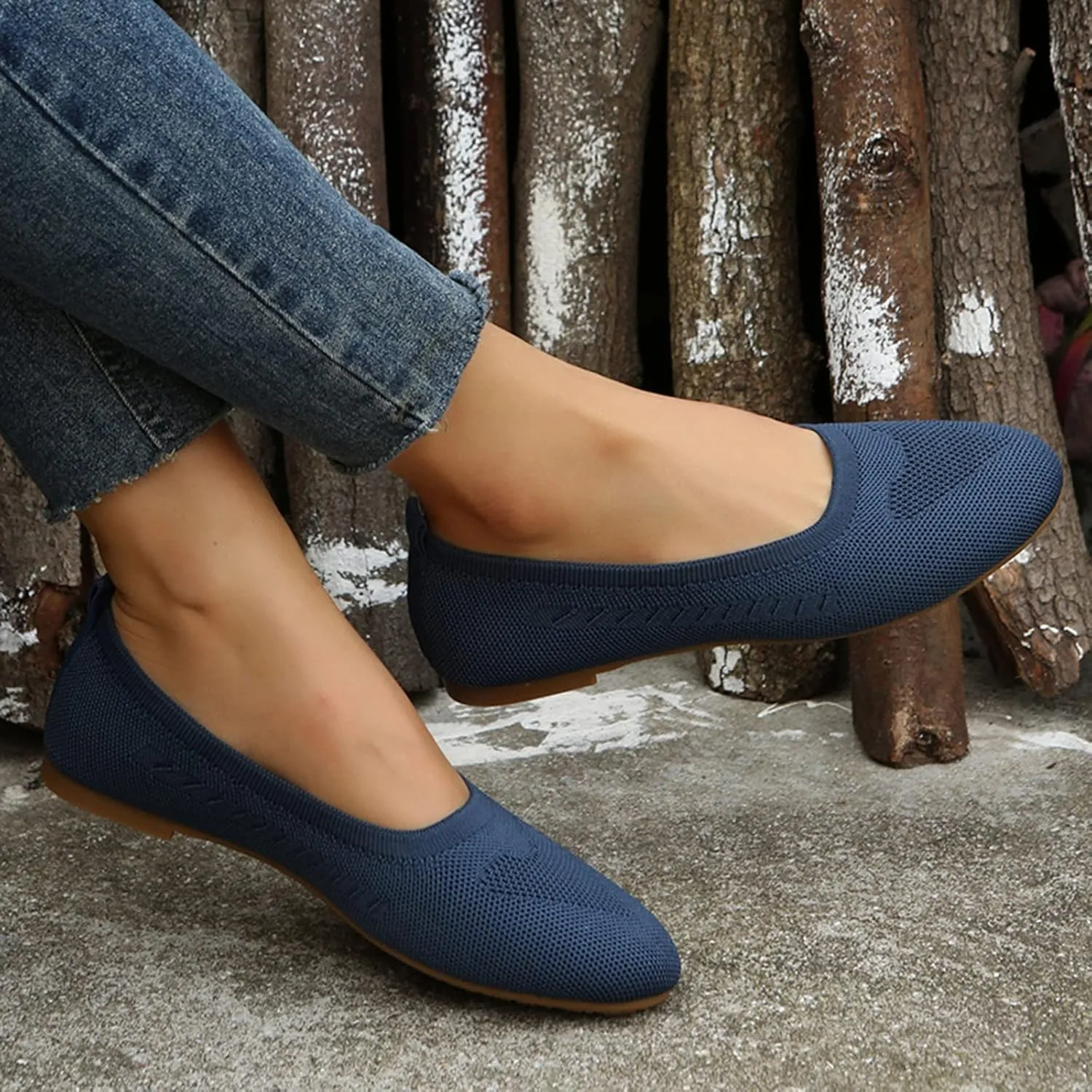 Womens Flat Shoes Knit Ballet Shoes Round Toe Slip on Loafer Casual Business Shoe Comfort Soft Office Flats