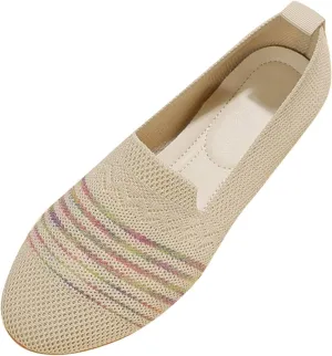 Womens Flat Shoes Knit Ballet Shoes Round Toe Slip on Loafer Casual Business Shoe Comfort Soft Office Flats