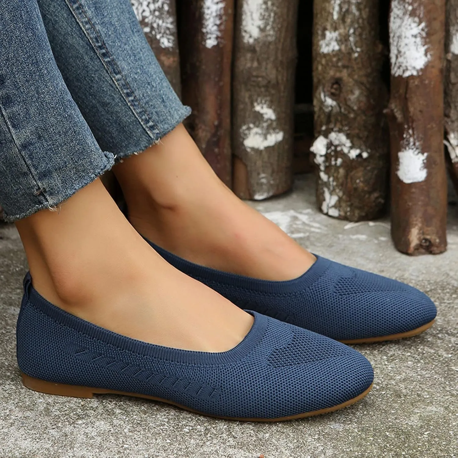 Womens Flat Shoes Knit Ballet Shoes Round Toe Slip on Loafer Casual Business Shoe Comfort Soft Office Flats