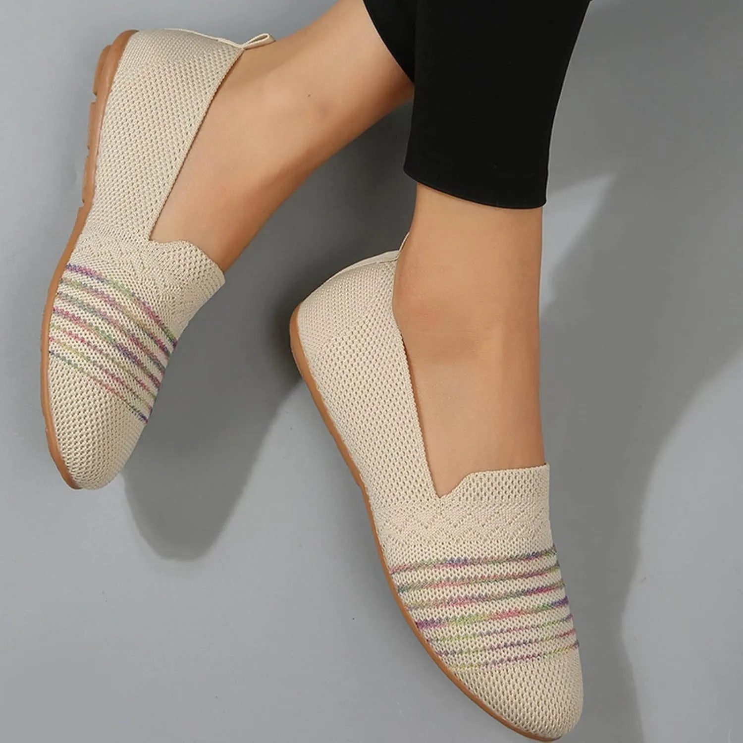 Womens Flat Shoes Knit Ballet Shoes Round Toe Slip on Loafer Casual Business Shoe Comfort Soft Office Flats