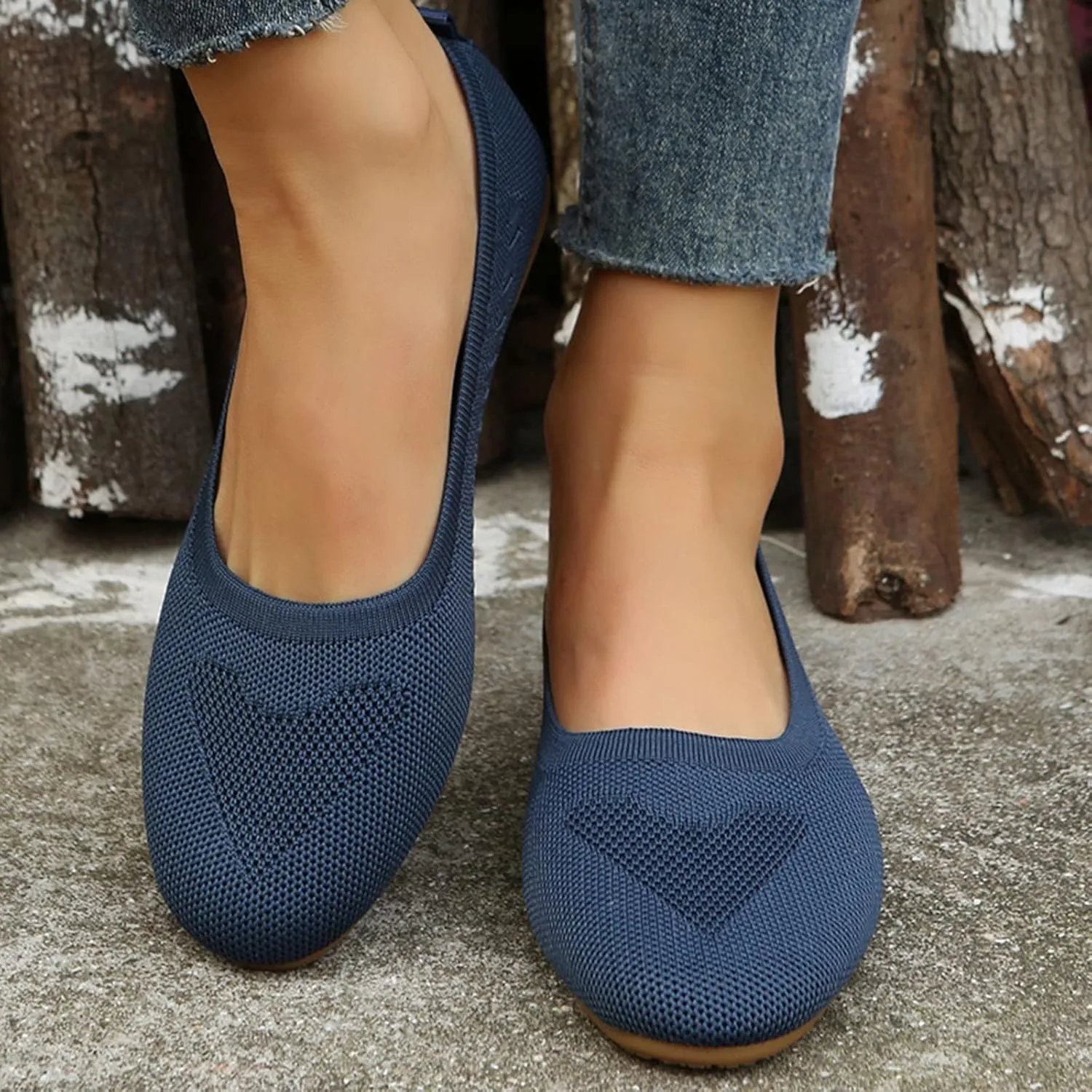 Womens Flat Shoes Knit Ballet Shoes Round Toe Slip on Loafer Casual Business Shoe Comfort Soft Office Flats