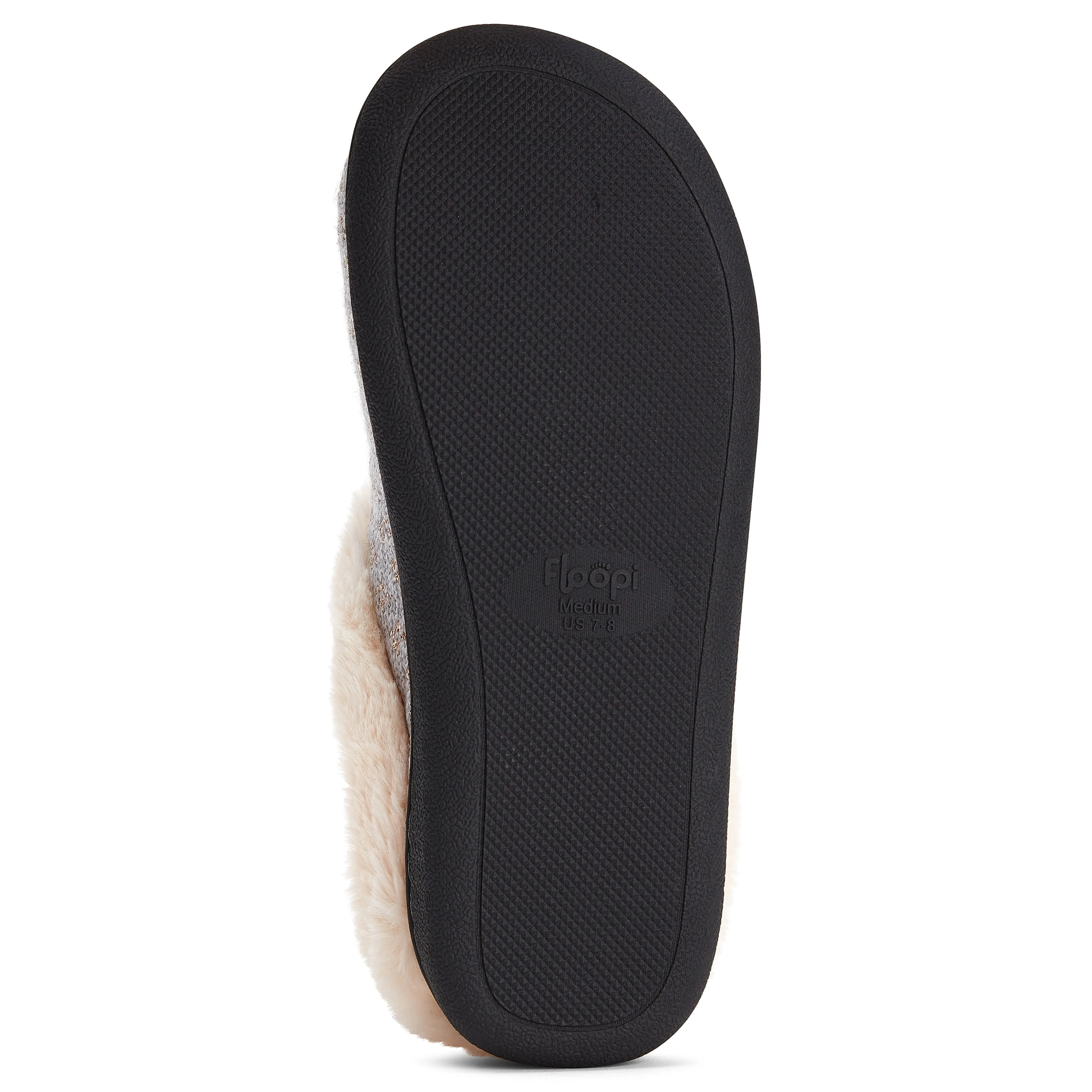 Women's Indoor/Outdoor Metallic Sweater Knit Plush Faux Fur Clog Slipper W/Memory Foam (Grey)