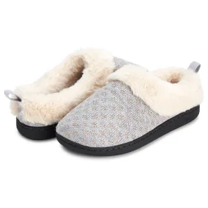 Women's Indoor/Outdoor Metallic Sweater Knit Plush Faux Fur Clog Slipper W/Memory Foam (Grey)