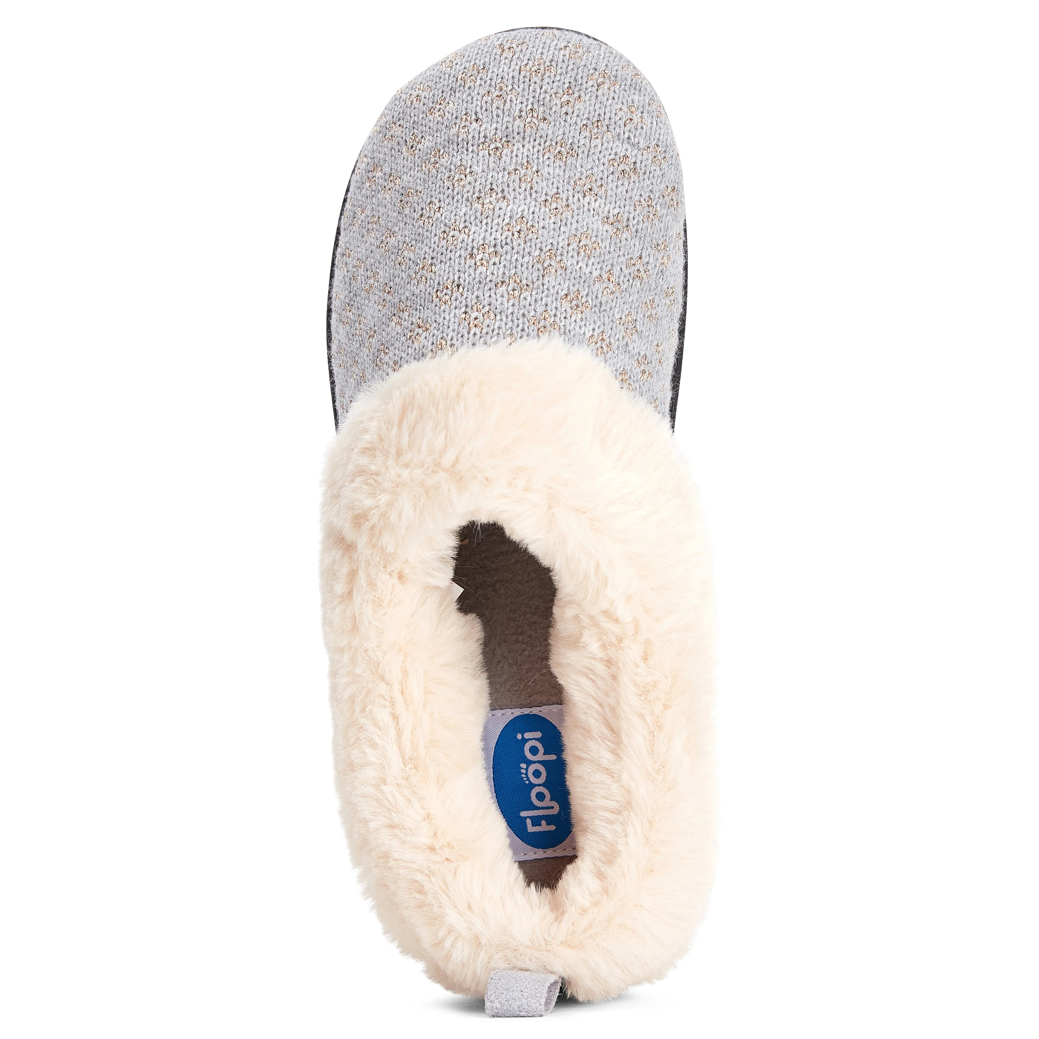 Women's Indoor/Outdoor Metallic Sweater Knit Plush Faux Fur Clog Slipper W/Memory Foam (Grey)