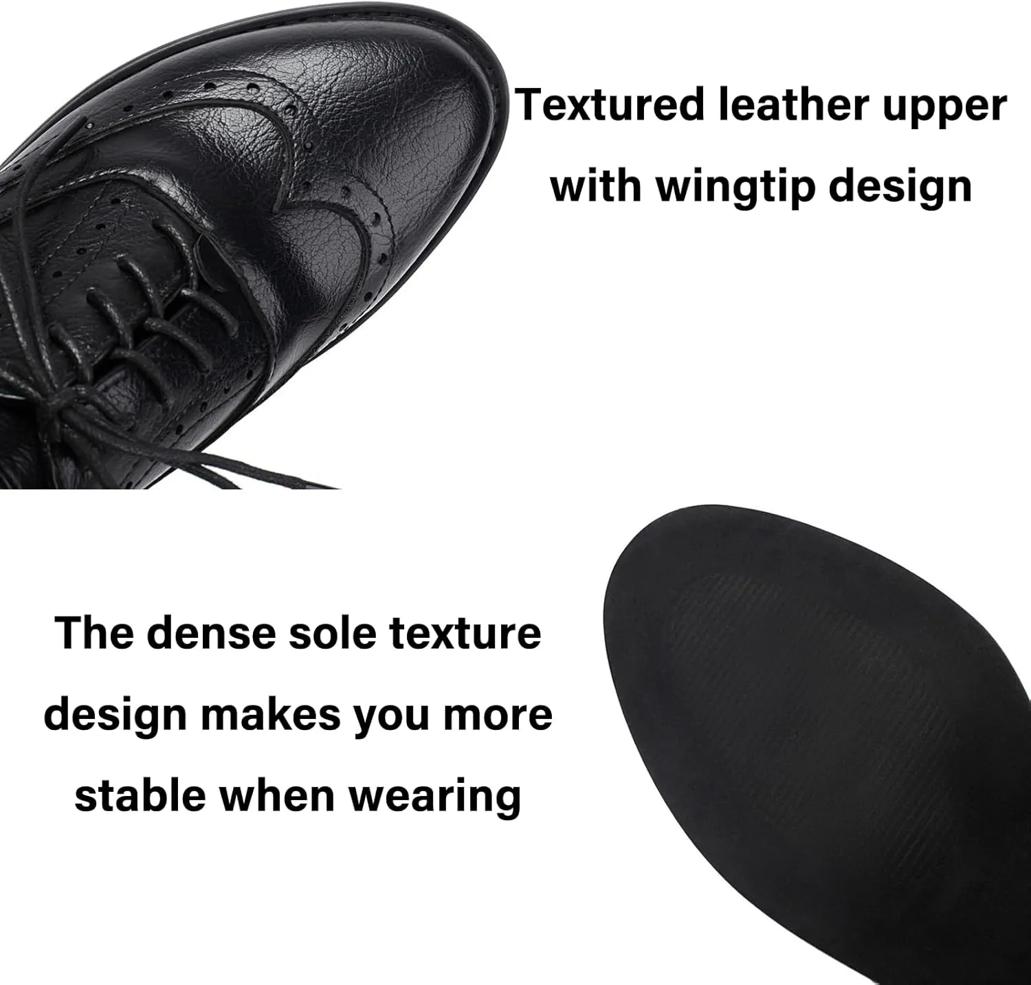 Women's Leather Wingtip Chunky Heel Oxford Shoes Retro Pointed Block Heel Non-Slip Lace-Up Business Work Brogue Dress Shoes
