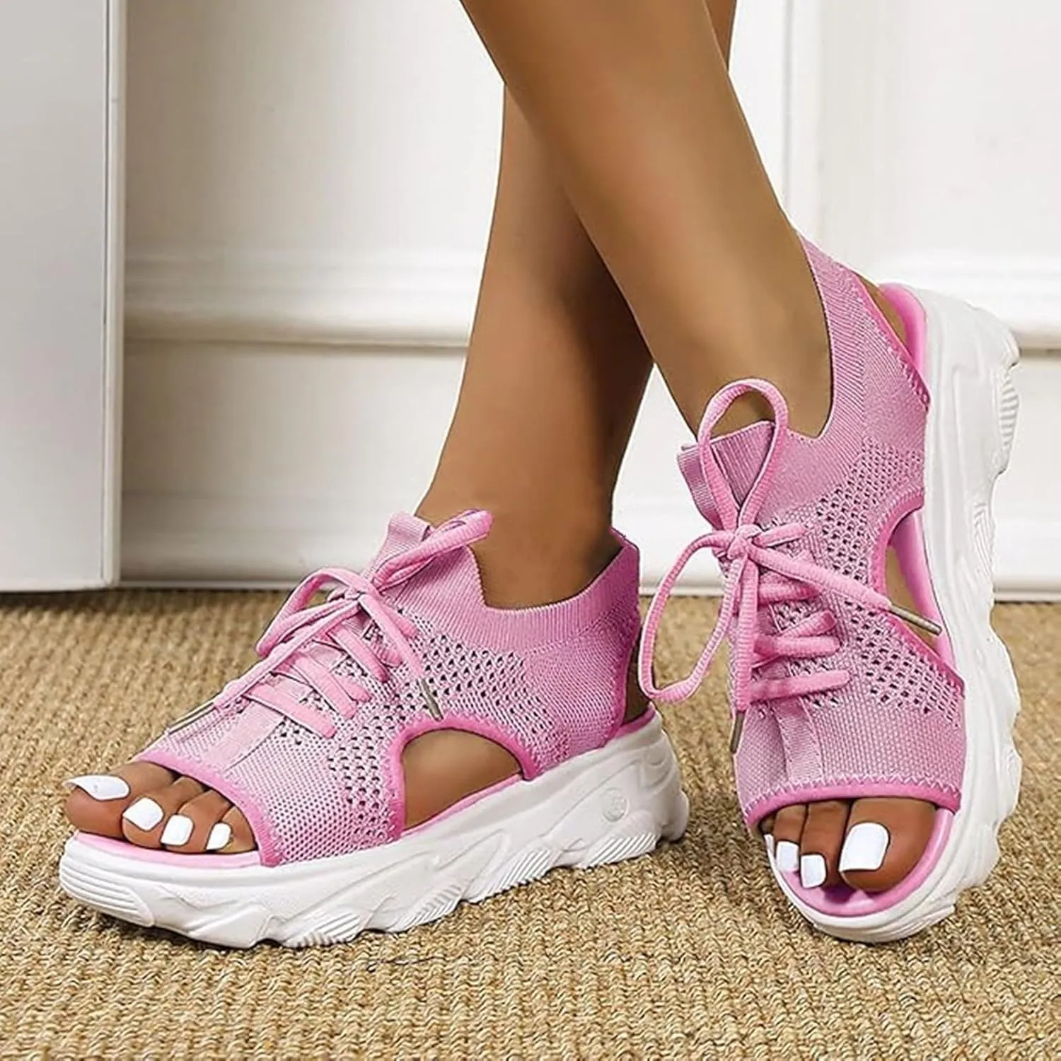 Women's Muffin Sandals Cutout Open Toe Platform Sandal Causal Non Slip Tennis Shoes Lightweight Wedges Sandal Summer Washable Slingback Shoes Arch Support Wide Width Sandals