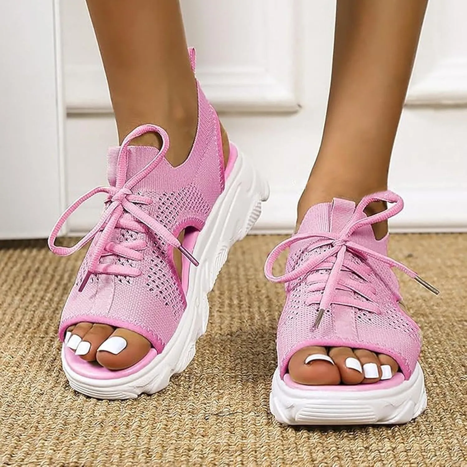 Women's Muffin Sandals Cutout Open Toe Platform Sandal Causal Non Slip Tennis Shoes Lightweight Wedges Sandal Summer Washable Slingback Shoes Arch Support Wide Width Sandals