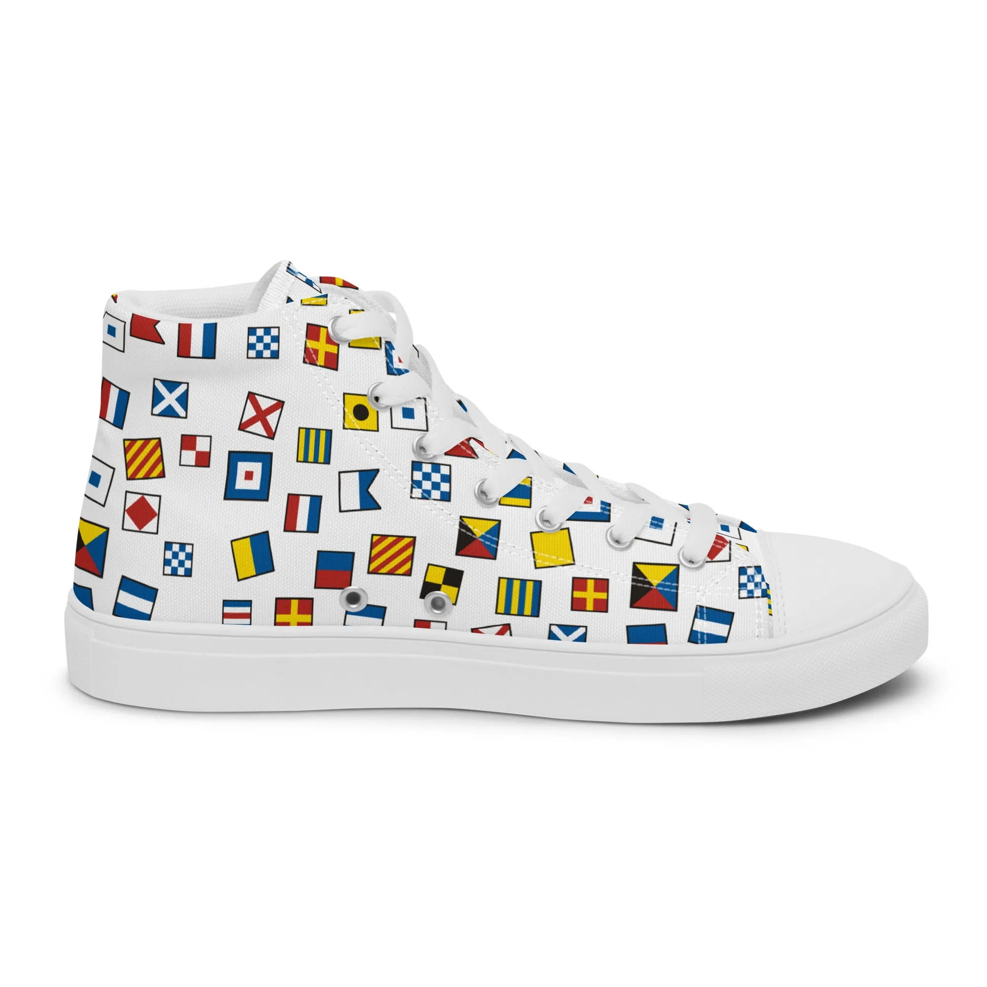 Women’s Nautical Flags high top canvas shoes, Women's Semaphore Flags Sneakers, Cruising Shoes