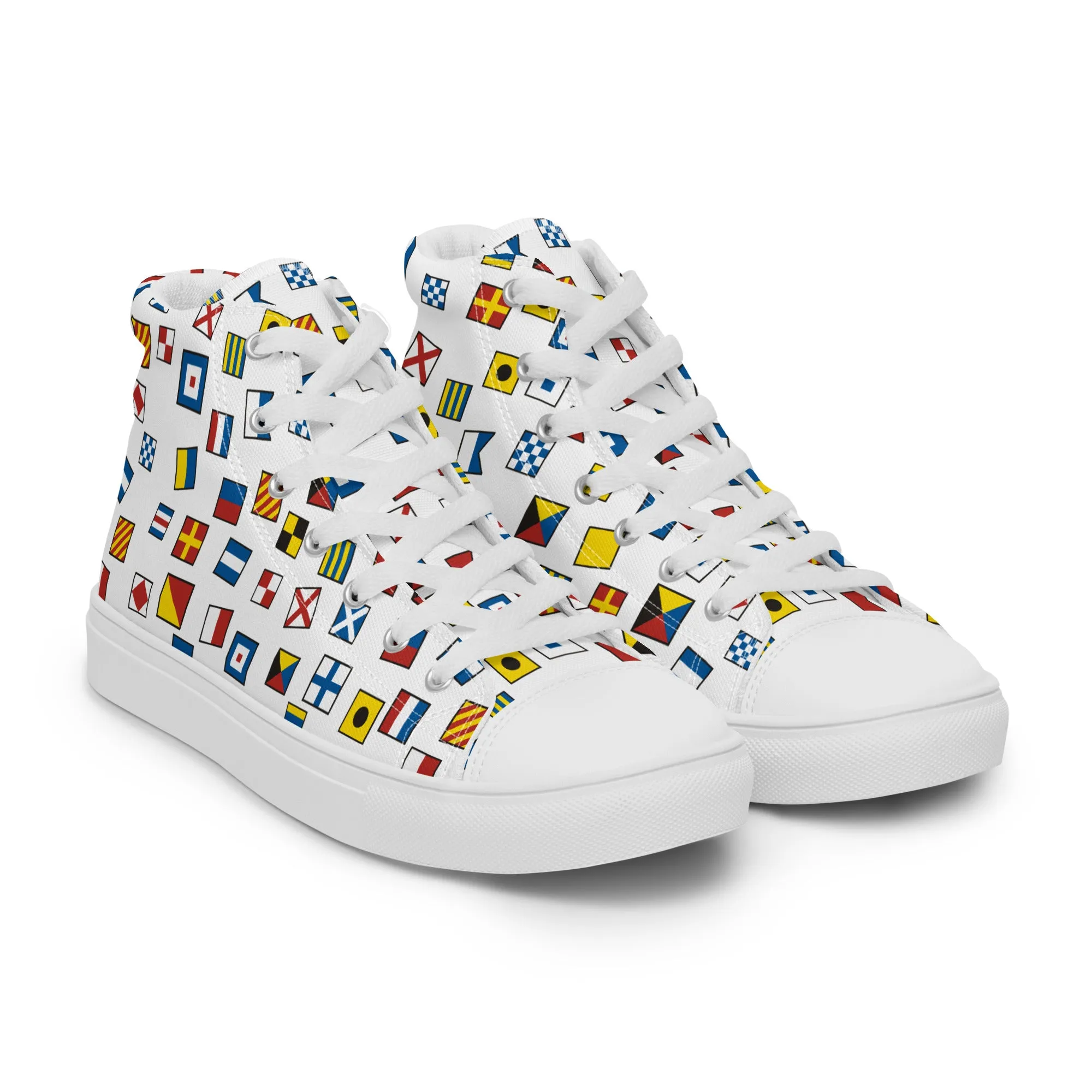 Women’s Nautical Flags high top canvas shoes, Women's Semaphore Flags Sneakers, Cruising Shoes