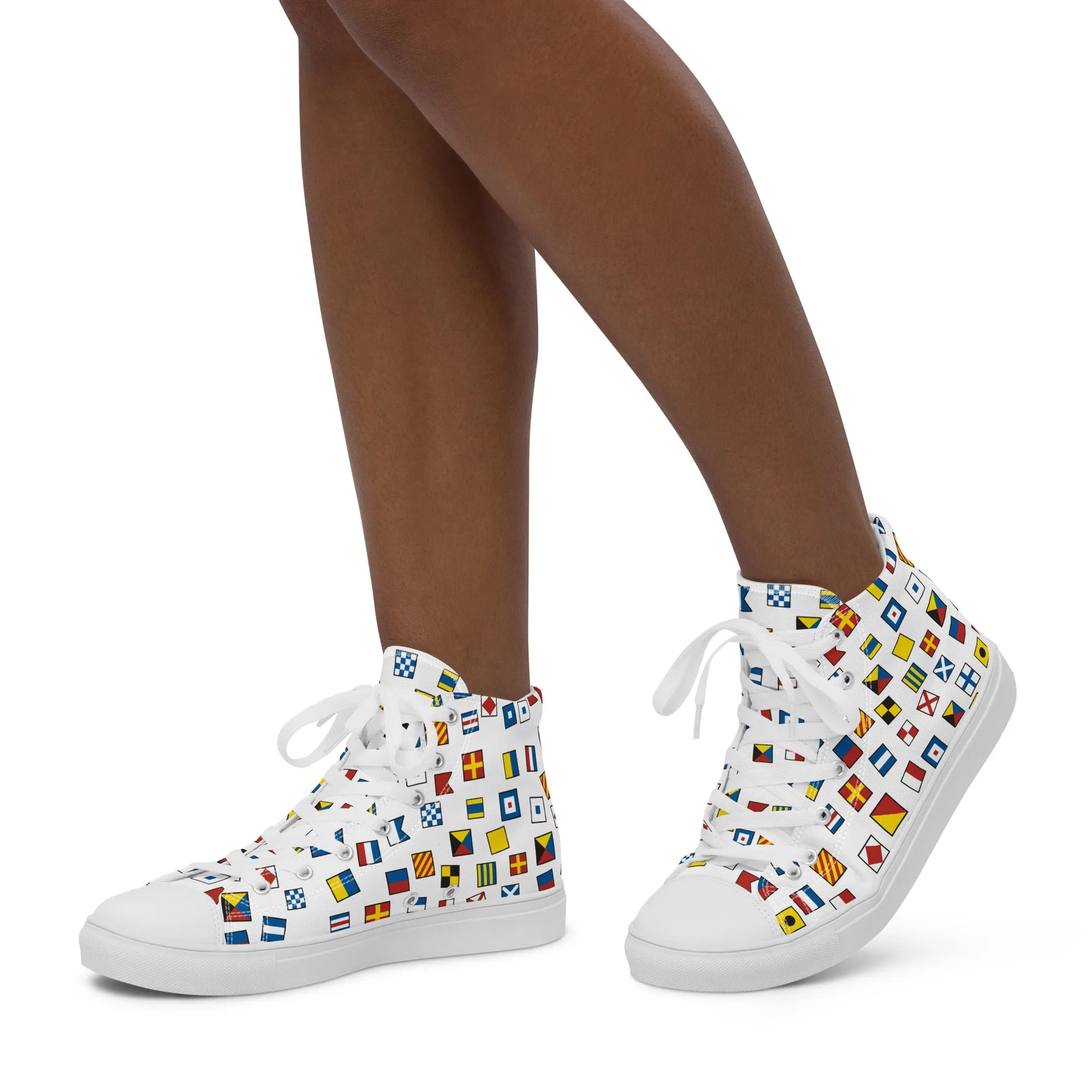 Women’s Nautical Flags high top canvas shoes, Women's Semaphore Flags Sneakers, Cruising Shoes