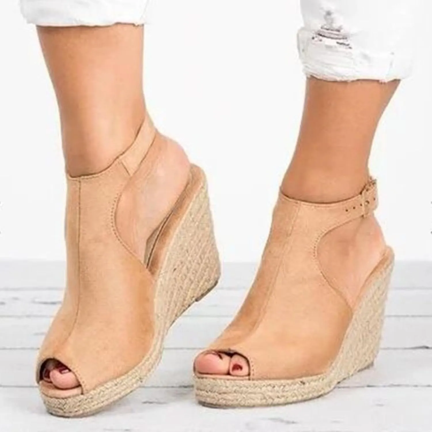 Womens Orthopedic Sandals Peep Toe Heeled Sandals Vintage Strap Breathable Casual Slide Shoes Platform Wedges Buckle Ankle Strap Sandals Espadrilles Slip on Sandal