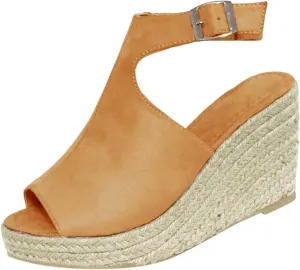 Womens Orthopedic Sandals Peep Toe Heeled Sandals Vintage Strap Breathable Casual Slide Shoes Platform Wedges Buckle Ankle Strap Sandals Espadrilles Slip on Sandal