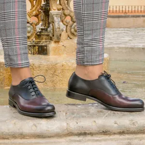 Women's Oxford Leather Shoes Burgundy Black 2797