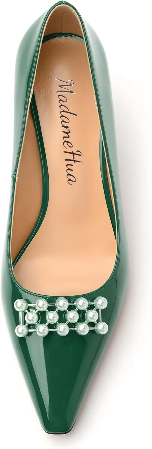 Women's Pearl Heels Pumps, Fashion Pointed Toe High Stiletto Heels Wedding Prom Dress Shoes for Women