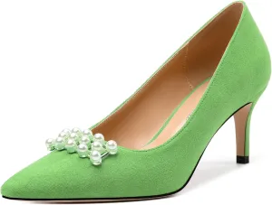 Women's Pearl Heels Pumps, Fashion Pointed Toe High Stiletto Heels Wedding Prom Dress Shoes for Women