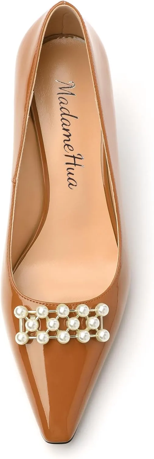 Women's Pearl Heels Pumps, Fashion Pointed Toe High Stiletto Heels Wedding Prom Dress Shoes for Women