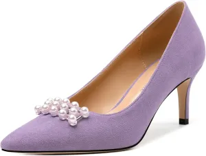 Women's Pearl Heels Pumps, Fashion Pointed Toe High Stiletto Heels Wedding Prom Dress Shoes for Women