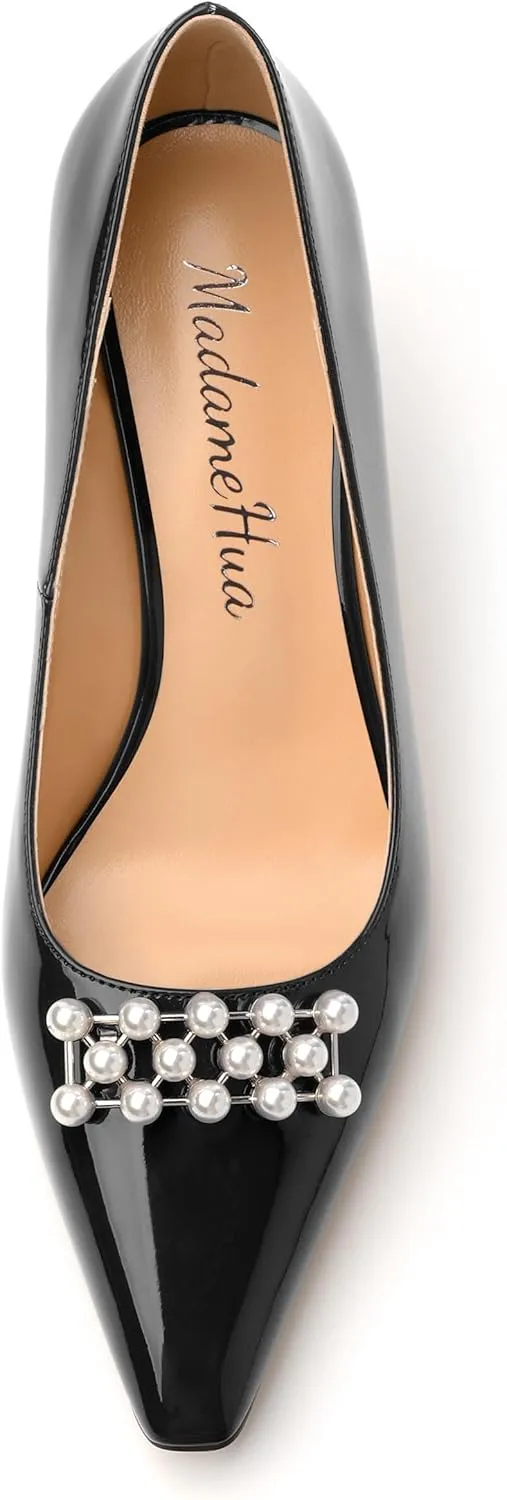 Women's Pearl Heels Pumps, Fashion Pointed Toe High Stiletto Heels Wedding Prom Dress Shoes for Women