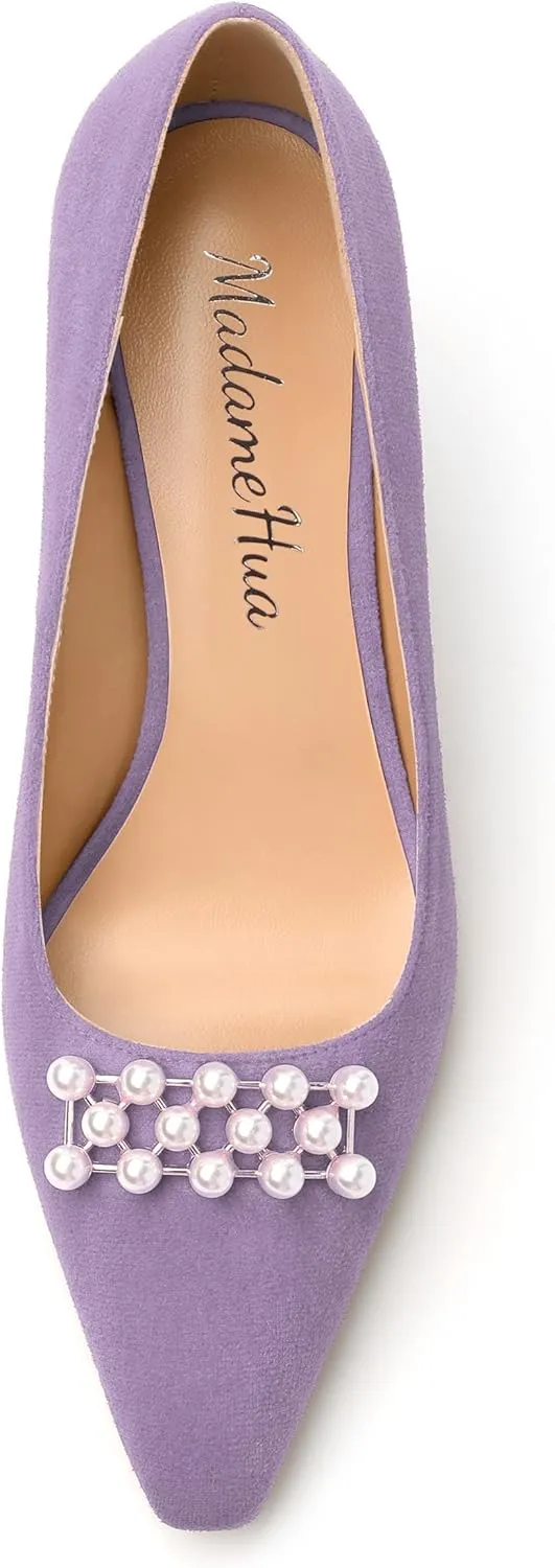 Women's Pearl Heels Pumps, Fashion Pointed Toe High Stiletto Heels Wedding Prom Dress Shoes for Women