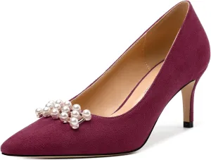 Women's Pearl Heels Pumps, Fashion Pointed Toe High Stiletto Heels Wedding Prom Dress Shoes for Women