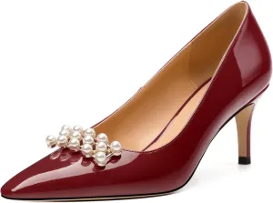 Women's Pearl Heels Pumps, Fashion Pointed Toe High Stiletto Heels Wedding Prom Dress Shoes for Women