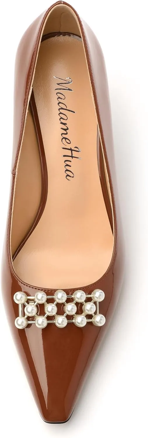 Women's Pearl Heels Pumps, Fashion Pointed Toe High Stiletto Heels Wedding Prom Dress Shoes for Women
