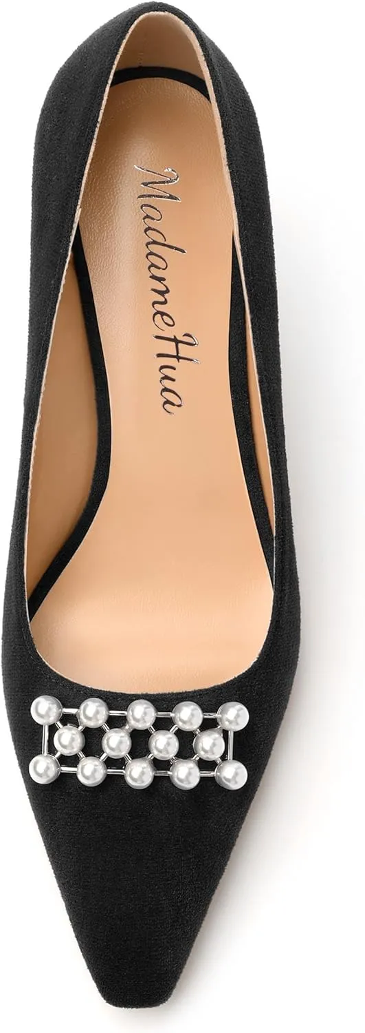 Women's Pearl Heels Pumps, Fashion Pointed Toe High Stiletto Heels Wedding Prom Dress Shoes for Women