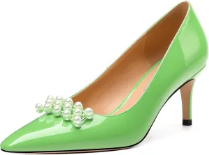 Women's Pearl Heels Pumps, Fashion Pointed Toe High Stiletto Heels Wedding Prom Dress Shoes for Women